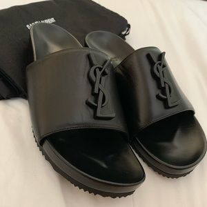 Saint Laurent- Joan embellished leather slides